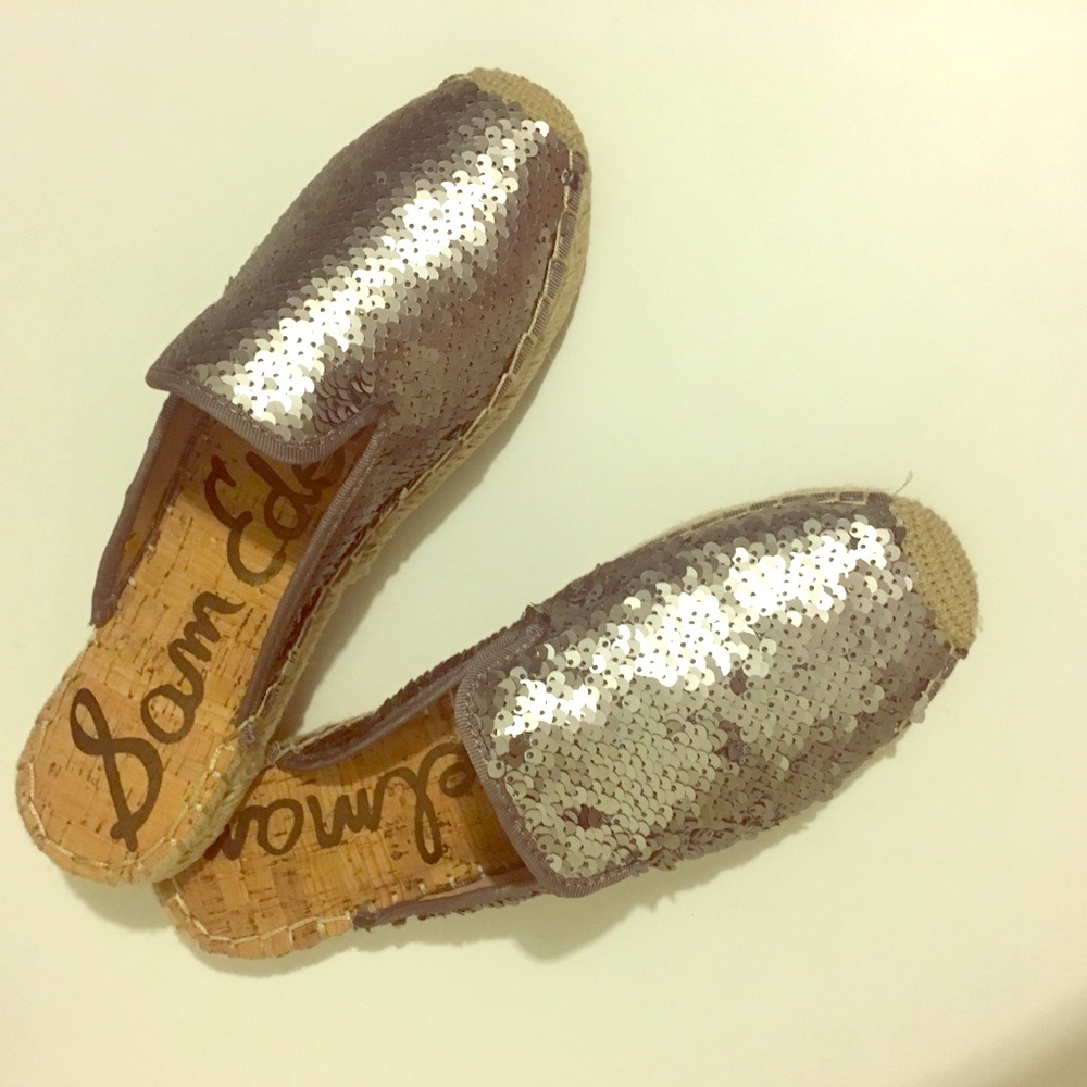 Sam Edelman Kerry Pewter Sequin Espadrilles sz 8